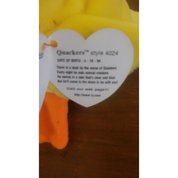 Quackers Duck Retired Vintage 1994 Beanie Baby New With Tags - Picture 2 of 2